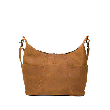 Women's Hobo Organizer Bag in Tobacco, front view with slouchy shape and front pocket