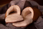 Women's Sheepskin Slippers in Tobacco, back view showing shearling lining