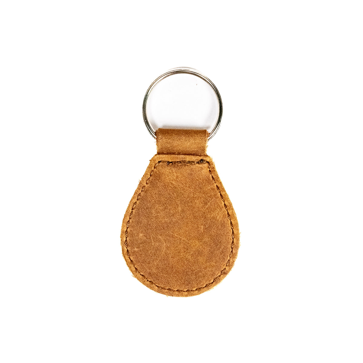 Auto Organizer Set leather keychain in Tobacco, back view of the teardrop fob with metal split ring