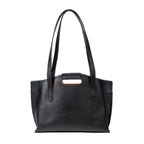 Urban Leather Tote in Black, back view with shoulder handles and cutout grip