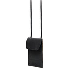 Walker's Pouch in black, angled front view with flap closure and long crossbody strap