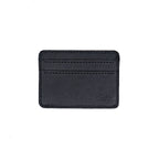 Front Pocket Leather ID Wallet in Black, flat front view with two stitched card slots