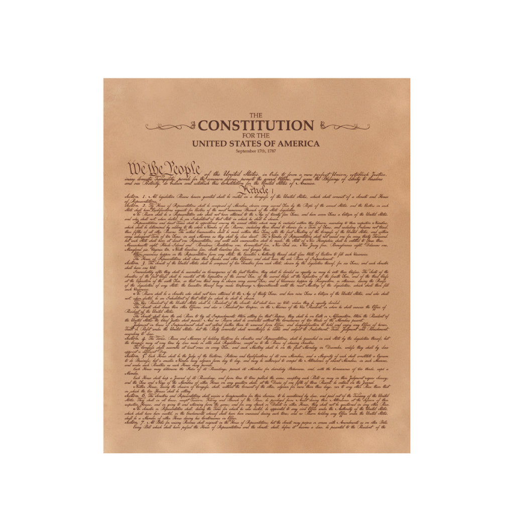 Leather Constitution of the United States - Natural, page one with We the People preamble and Article I on tan leather