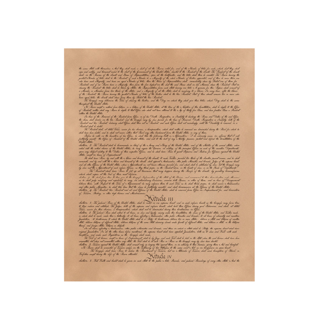 Leather Constitution of the United States - Natural, page three with Articles III and IV printed on tan leather