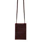 Walker's Pouch in Chestnut tumbled leather, flat back view with slip pocket and crossbody strap