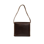 Leather Organizer Bag in Dark Coffee Brown, back view hanging from its leather strap