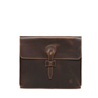 14" Document Holder in Dark Coffee Brown, front view with flap and riveted tab closure