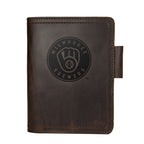 Leather Journal Cover - Milwaukee Brewers in Dark Coffee Brown, front cover with embossed Brewers ball-in-glove logo and pen loop