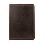 Leather Portfolio - Atlanta Braves in Dark Coffee Brown, front cover with embossed Braves A logo