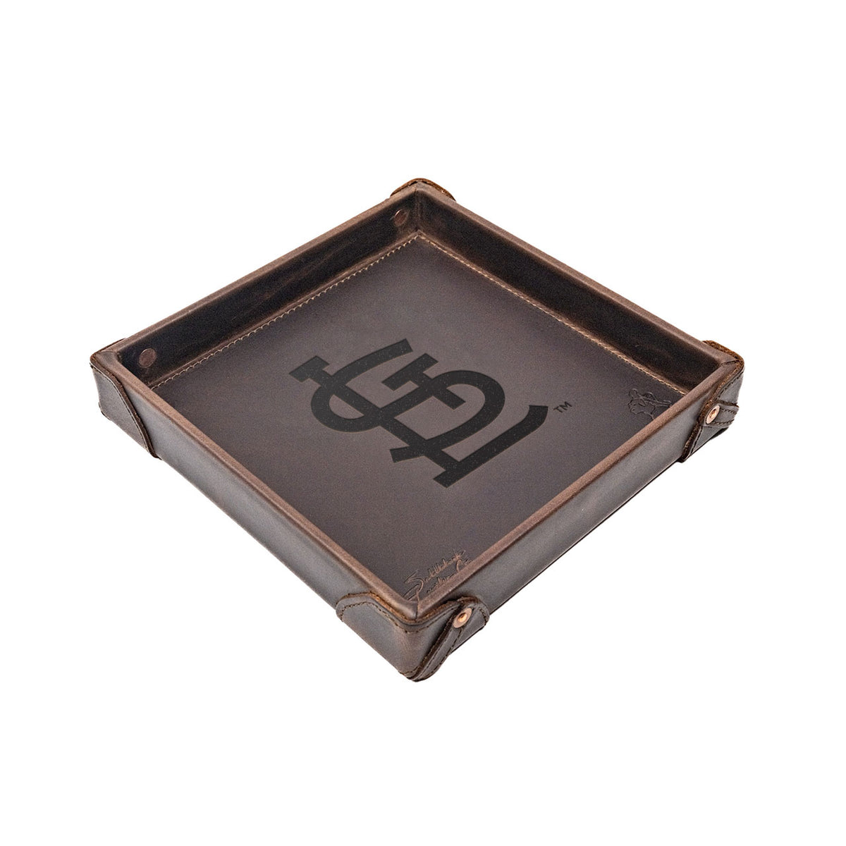 St. Louis Cardinals Leather Valet Tray in Dark Coffee Brown with riveted corners and embossed STL logo