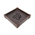 Washington Nationals Leather Valet Tray in Dark Coffee Brown with riveted corners and embossed curly W logo