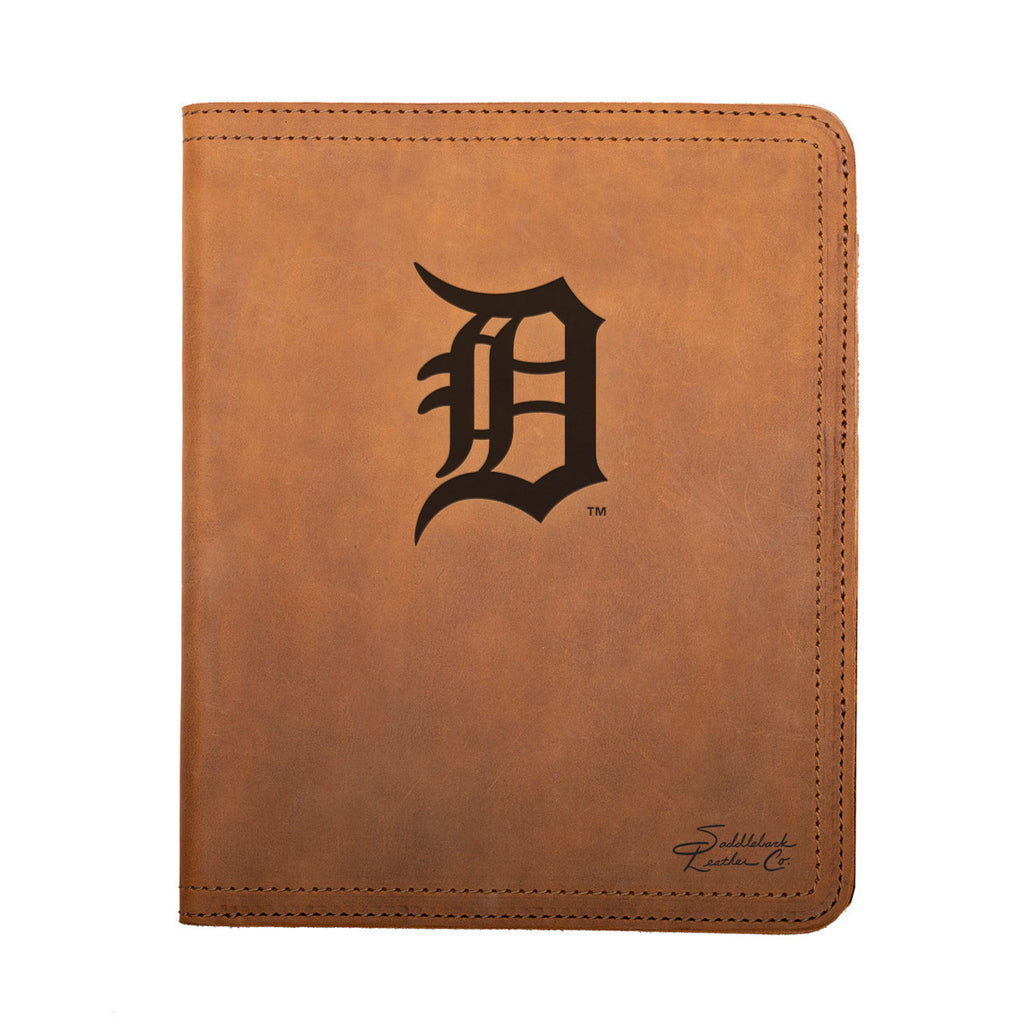 Leather Portfolio - Detroit Tigers in Tobacco, closed, front view with Old English D logo