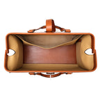 Taylor Duffle Bag in English Tan, top view of the open interior with tan lining
