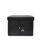 Churchill Case in Raven Black, closed front view showing the lid and latched double doors