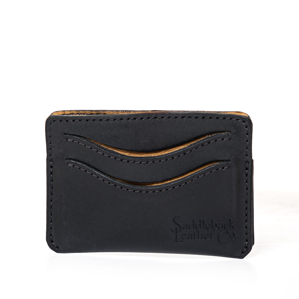 Newton Wallet in Raven Black, front view with two curved card slots and debossed logo