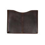 16" Horizontal Laptop Sleeve in Dark Coffee Brown, back view with center seam and curved top opening