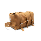20" Waterbag in Tan, angled side view with buckle straps and shoulder strap
