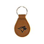 Toronto Blue Jays Leather Keychain in Tobacco with bird and maple leaf logo and key ring, front view