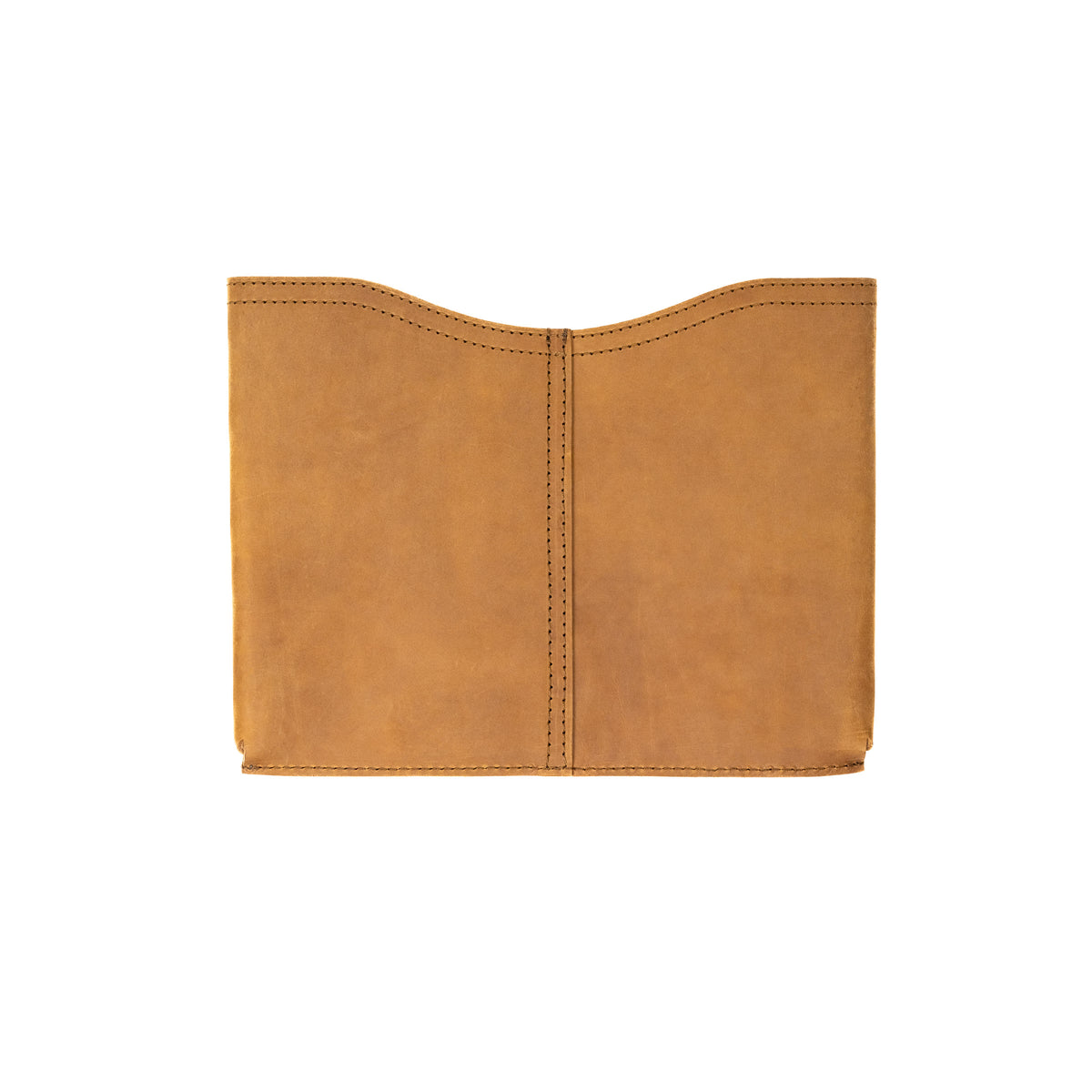 14" Horizontal Laptop Sleeve in Tobacco, back view with center seam and curved top opening