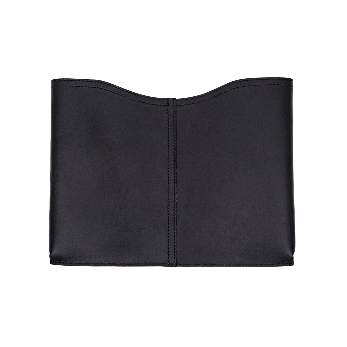 16" Horizontal Laptop Sleeve in Black, back view with center seam and curved top opening