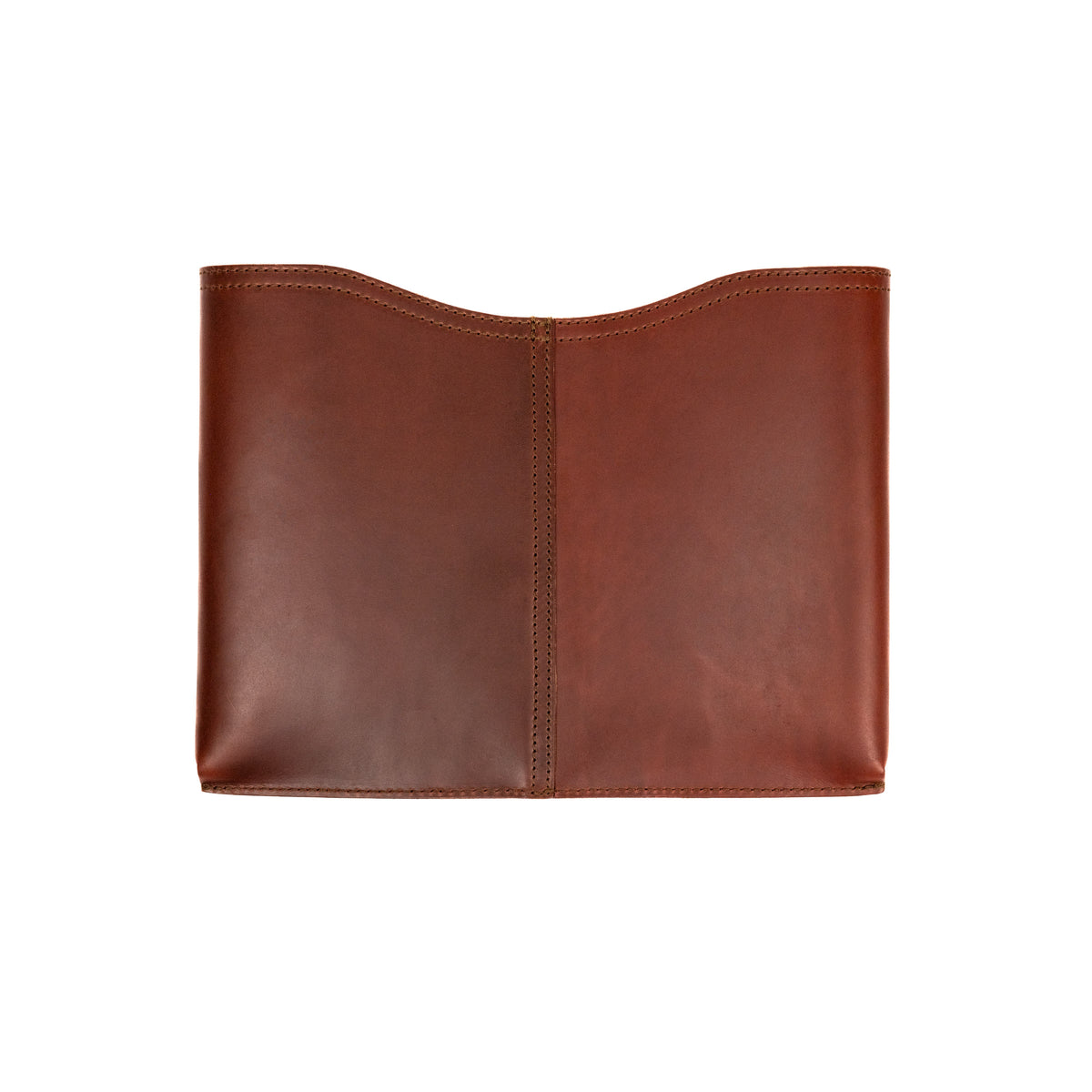 16" Horizontal Laptop Sleeve in Chestnut, back view with center seam and curved top opening