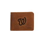 Leather Bifold Wallet in Tobacco with embossed Washington Nationals logo, closed front view