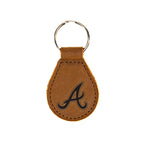 Atlanta Braves Leather Keychain in Tobacco with script A logo and silver key ring, front view