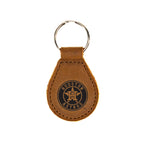 Houston Astros Leather Keychain in Tobacco with star logo and silver key ring, front view
