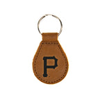 Pittsburgh Pirates Leather Keychain in Tobacco with P logo and silver key ring, front view