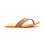 Single Flip Flop in Tobacco leather with natural footbed, inner side profile view