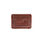 Front Pocket Leather ID Wallet in Chestnut, back view with stamped Made in Old Mexico panel and emblem
