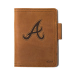 Leather Journal Cover - Atlanta Braves in Tobacco, front cover with embossed Braves A logo and pen loop