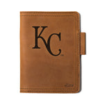 Leather Journal Cover - Kansas City Royals in Tobacco, front cover with embossed Royals KC logo and pen loop