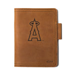Leather Journal Cover - Los Angeles Angels of Anaheim in Tobacco, front cover with embossed Angels halo A logo and pen loop