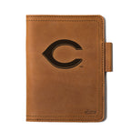 Leather Journal Cover - Cincinnati Reds in Tobacco, front cover with embossed Reds C logo and pen loop