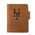 Leather Journal Cover - New York Mets in Tobacco, front cover with embossed Mets NY logo and pen loop