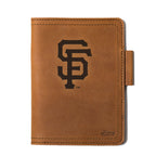 Leather Journal Cover - San Francisco Giants in Tobacco, front cover with embossed Giants SF logo and pen loop