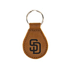 San Diego Padres Leather Keychain in Tobacco with SD logo and silver key ring, front view