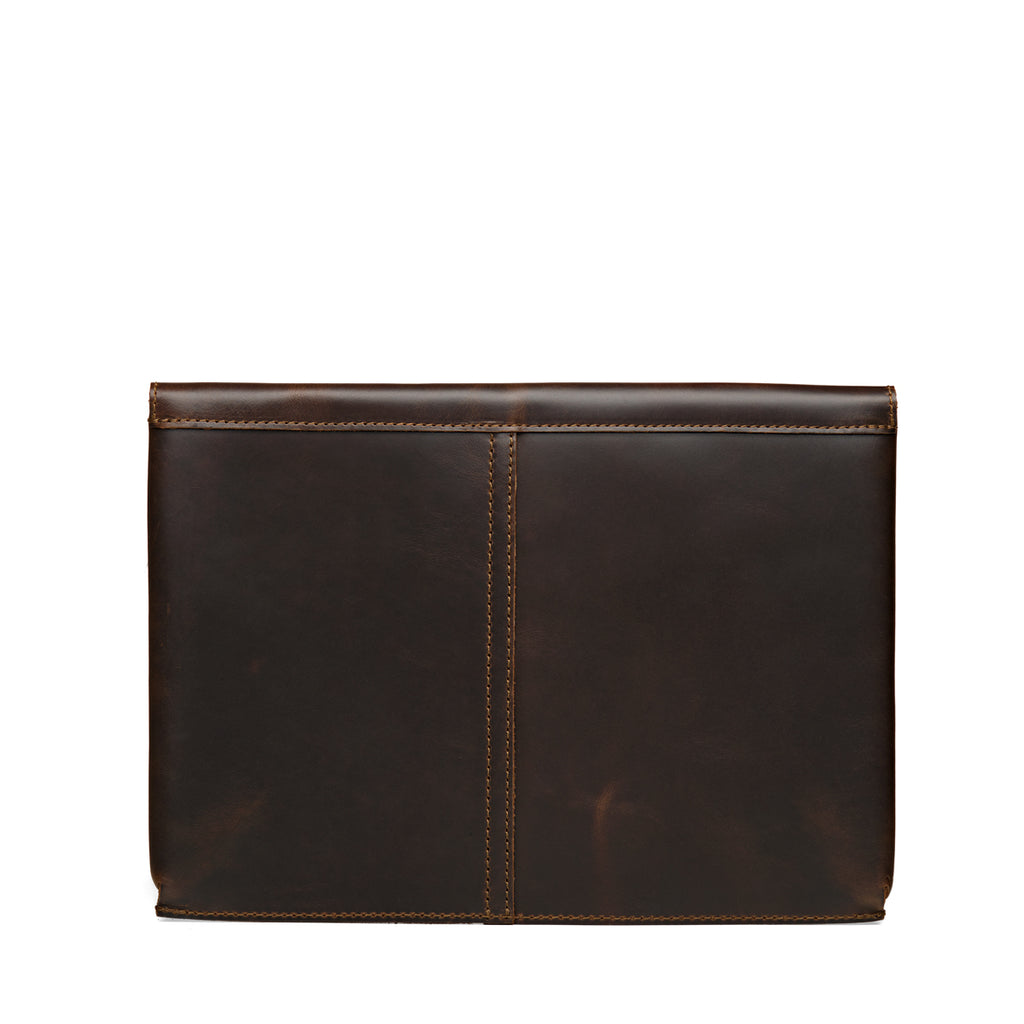 16" Document Holder in Dark Coffee Brown, back view with a center stitched seam