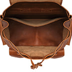 Large Travel Backpack in Bacon, top view open and empty showing the interior and drawstring