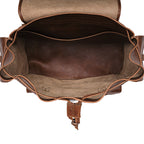 Large Travel Backpack in Burnt Sausage, top view open and empty showing the interior and drawstring