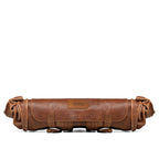 Large Travel Backpack in Burnt Sausage, rolled up flat for storage, side view