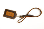 Lanyard & ID Holder in Dark Coffee Brown, back of ID holder with suede panel and swivel clip lanyard