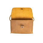 Auto Organizer Set wide leather organizer bag in Tobacco, front view with flap open and metal ring on the front
