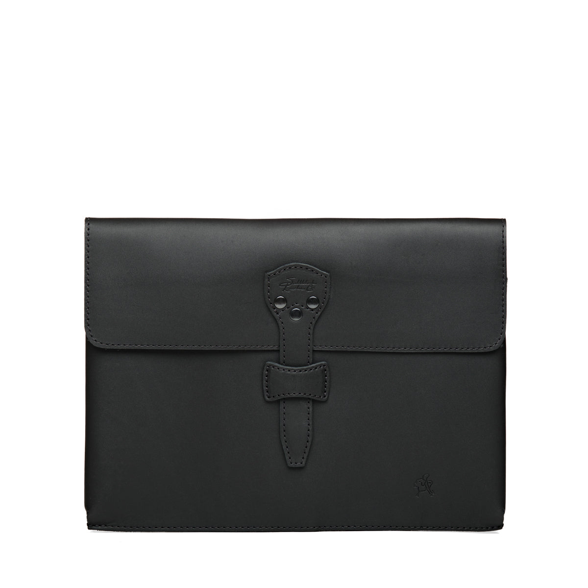 16" Document Holder in Black, flat front view showing the riveted strap closure