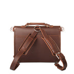 Thin Front Pocket Leather Briefcase in Chestnut, back view with backpack straps attached