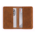 New York Mets Leather Business Card Holder in Tobacco opened flat with cards in both inner pockets