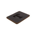 Texas Rangers Leather Coaster in Dark Coffee Brown, single coaster at an angle with embossed T logo