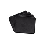 Leather Coaster Set in Black, four fanned coasters with embossed Saddleback logo