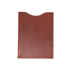 14" Vertical Laptop Sleeve in Chestnut, back view with curved top opening and stitched edges
